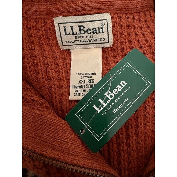 NWT L.L. Bean Waffle Sweater Quarter Zip XXL 100% Organic Cotton - Picture 4 of 4